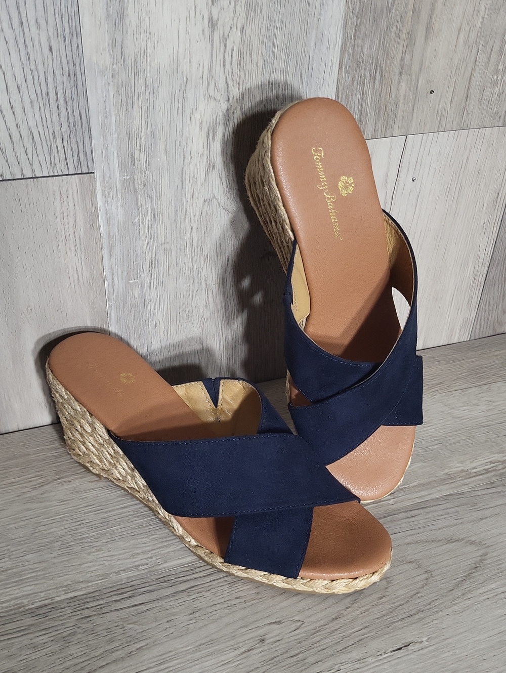 Tommy Bahama Womens 6.5M Navy Blue Espadrille Wedge Sandals Stacey Summer Resort